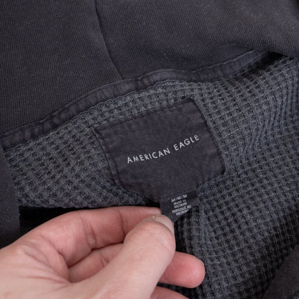 American Eagle Waffle Knit Hooded Jacket Dark Gray Oversized Medium - Picture 5 of 15